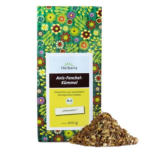 Herbaria Anis-Fenchel-Kümmel Tee Bio, 200g Packung mit Kräutern.