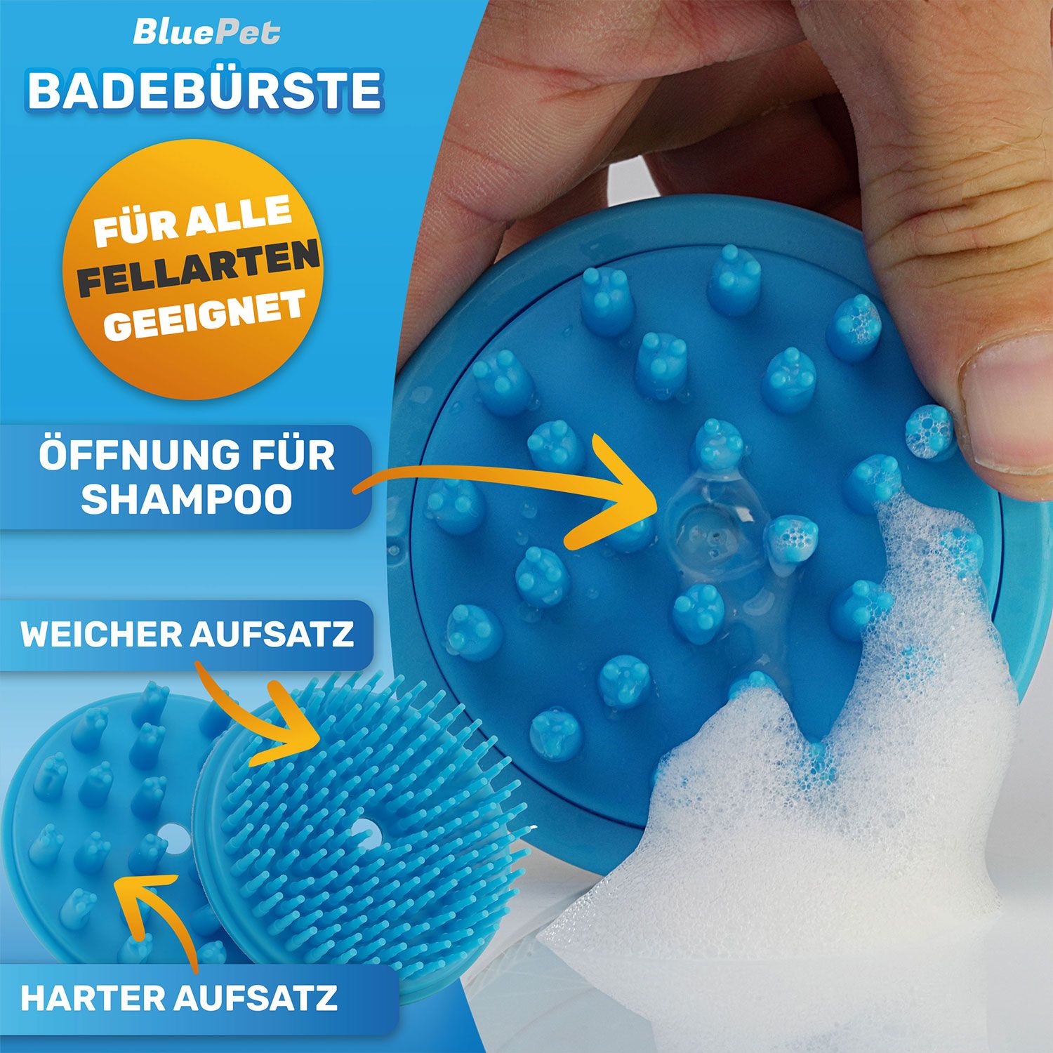 BluePet Befüllbare Badebürste für Hundeshampoo