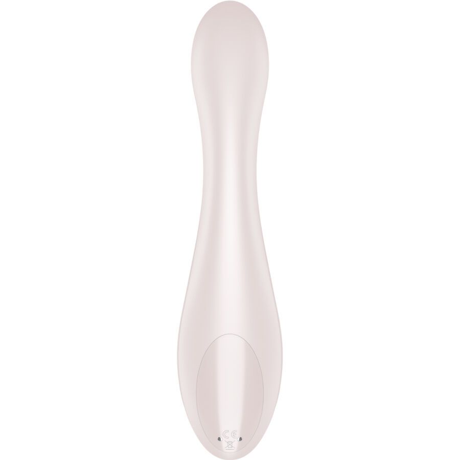 Hellrosa Vibrator mit länglicher Form. Unterseite mit zwei Öffnungen.