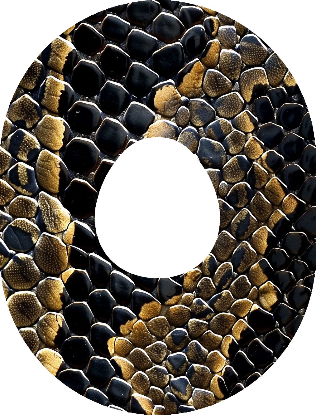 Ring mit Schlangenhautmuster in Schwarz und Gold.
