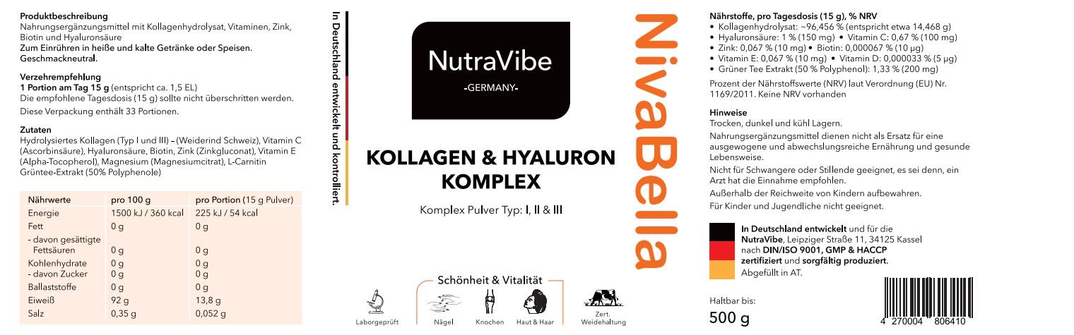 Nutra Vibe NivaBella Kollagen & Hyaluron Komplex