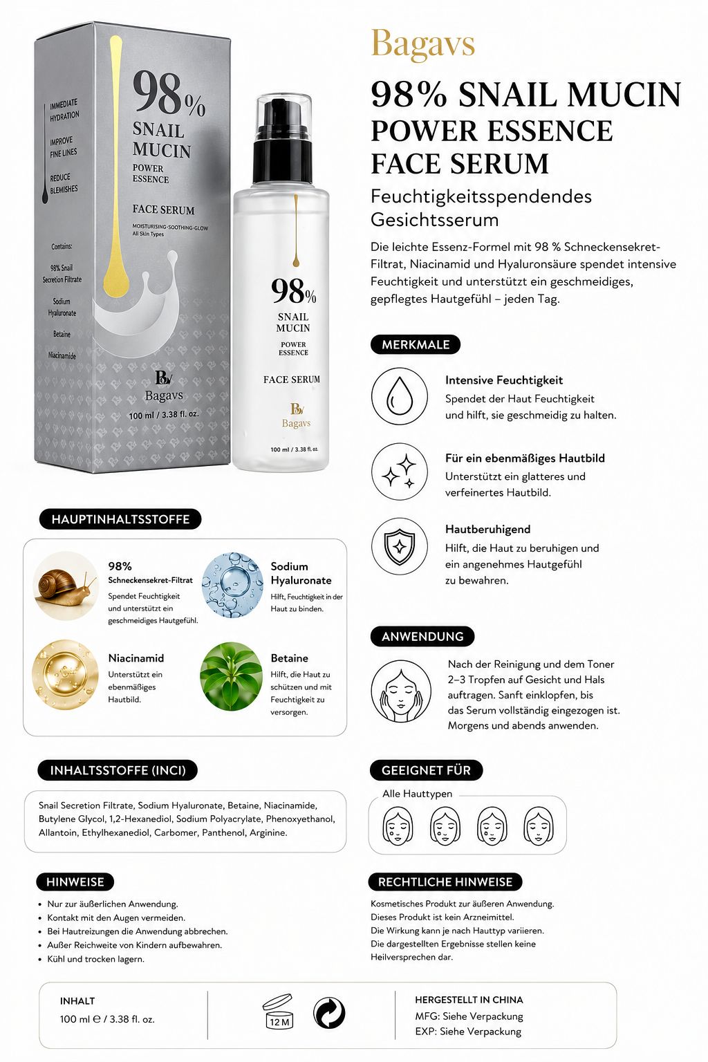 Bagavs 98% Snail Mucin