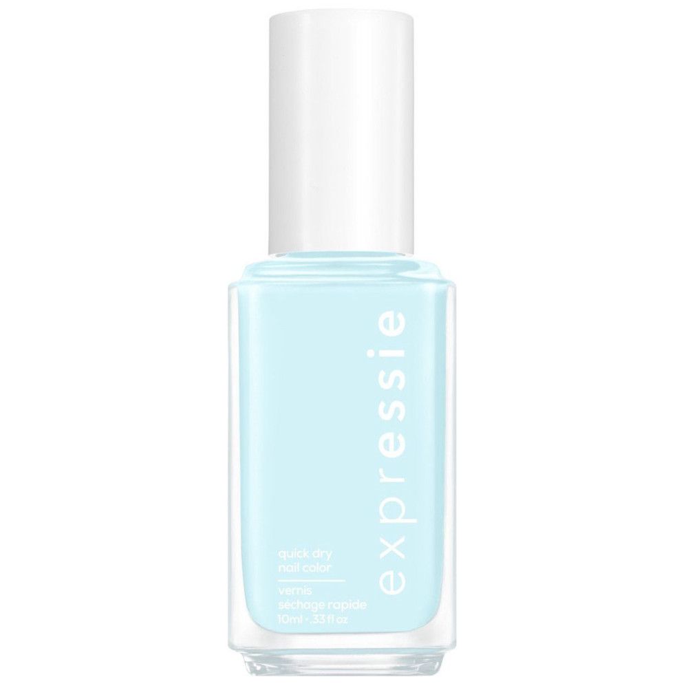 Hellblauer Nagellack in einer rechteckigen Flasche mit weißem Deckel. Aufschrift 'expressie'.