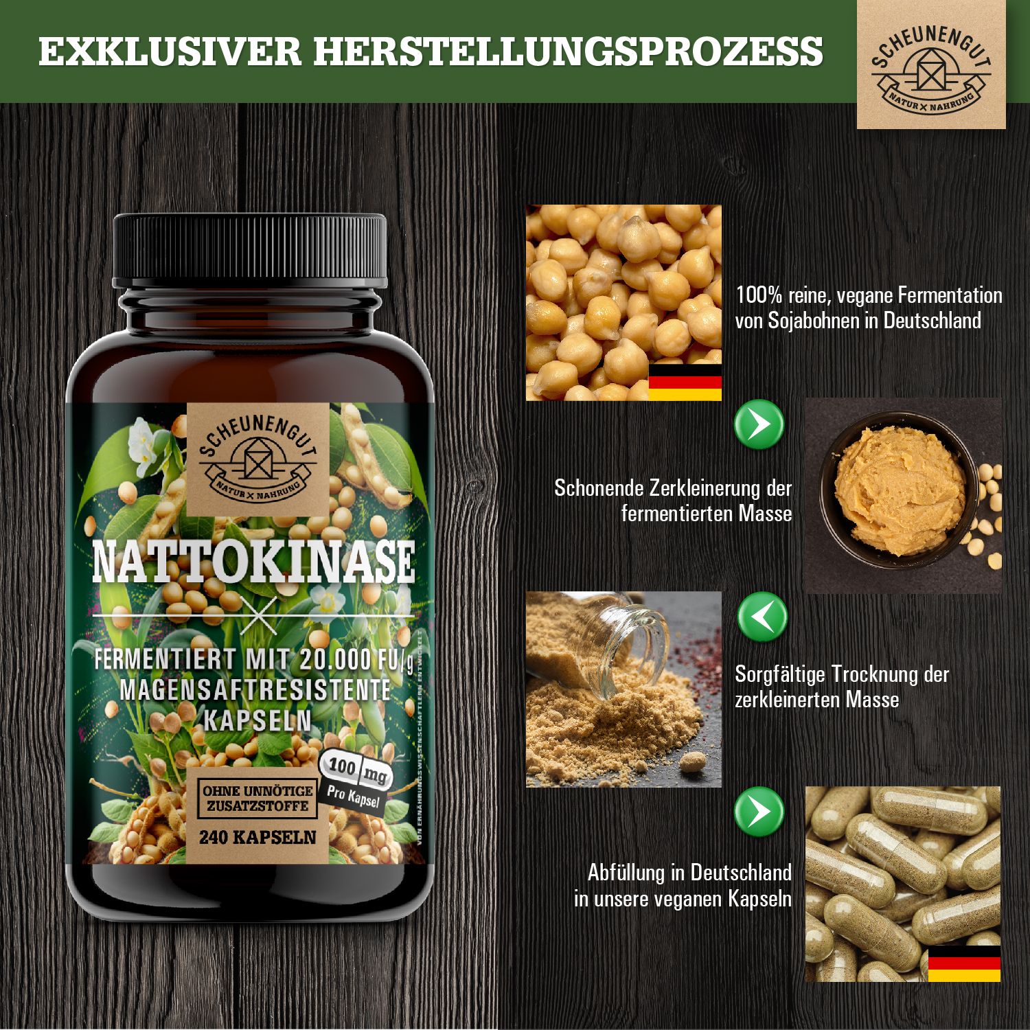 Scheunengut® Nattokinase 20.000 FU/g | pflanzliche Fermentation, 100% rein & vegan