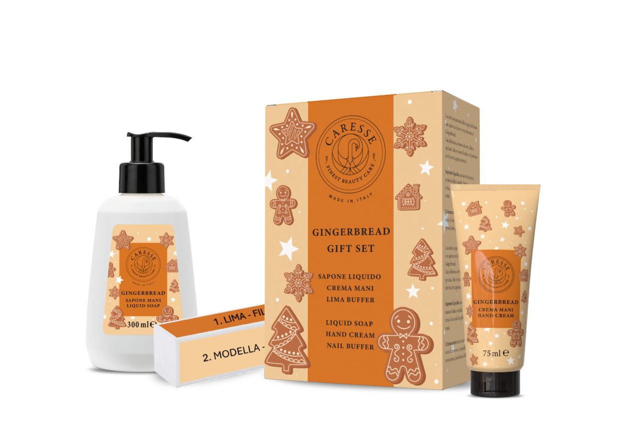 CARESSE confezione regalo sapone liquido + crema mani + lima gingerbread