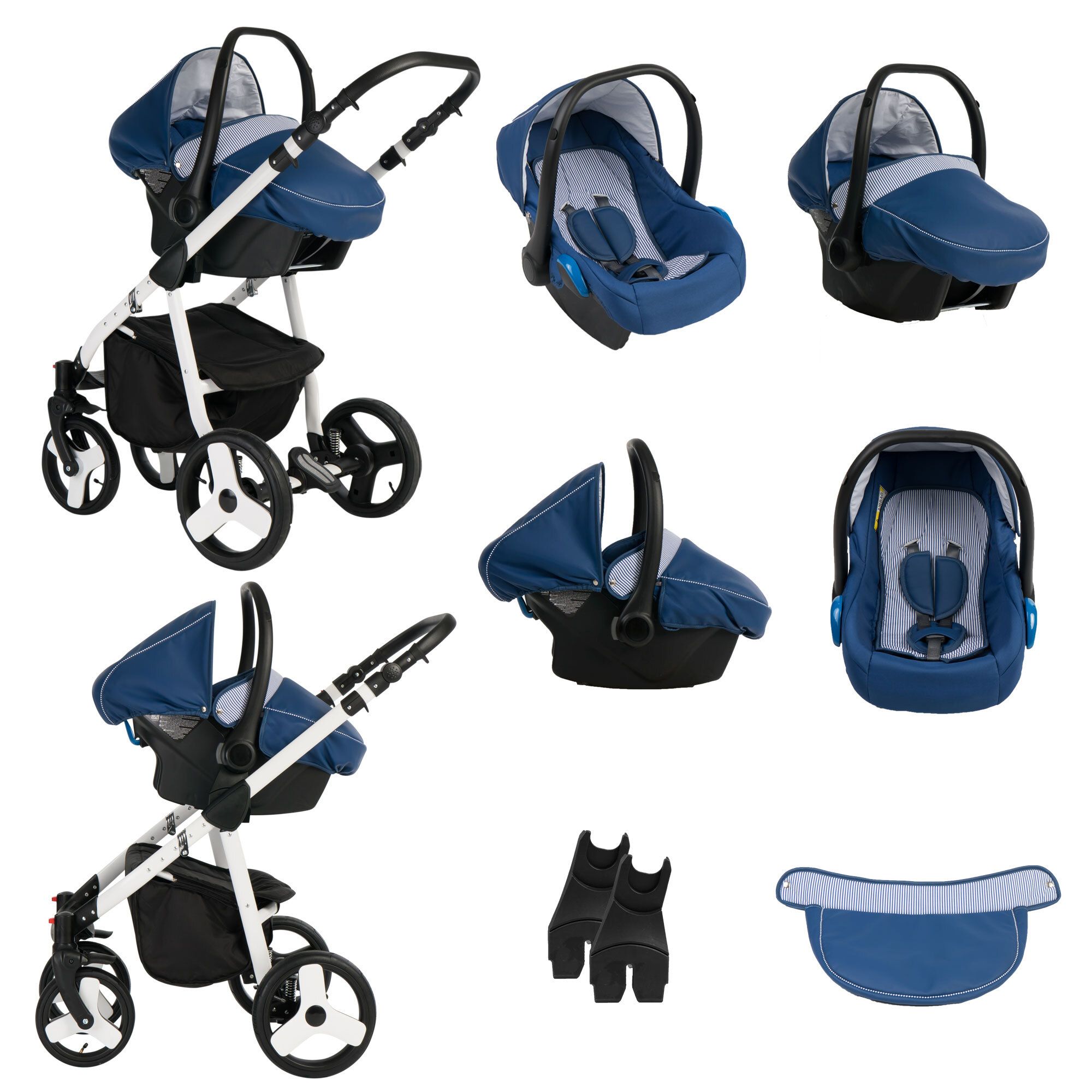 Bebebi Fizzy 4 in 1 Kinderwagen Komplettset ISOFIX Basis Luftreifen, Marine