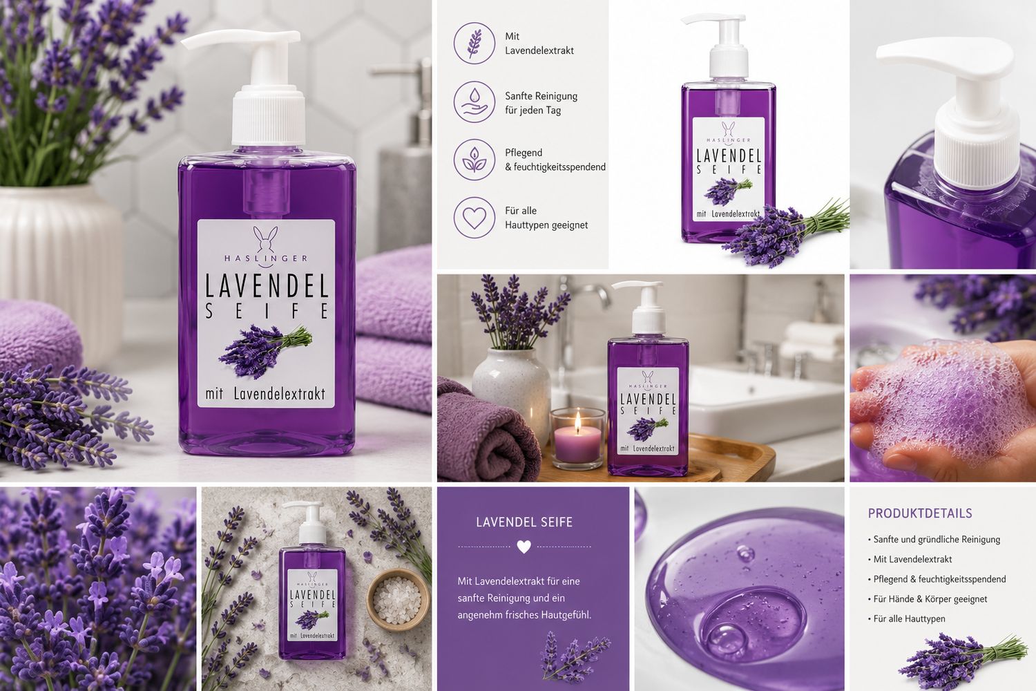Haslinger Flüssigseife Lavendel – Milde Handseife mit Lavendelöl im Spender