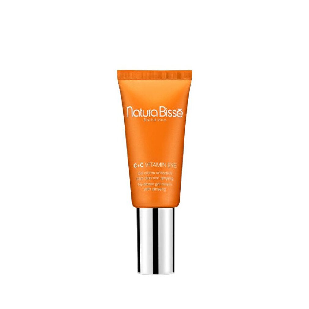 Orange Tube mit silbernem Deckel. Aufschrift: Natura Bissé, C+C Vitamin Eye, No-Stress Gel-Cream with Ginseng.