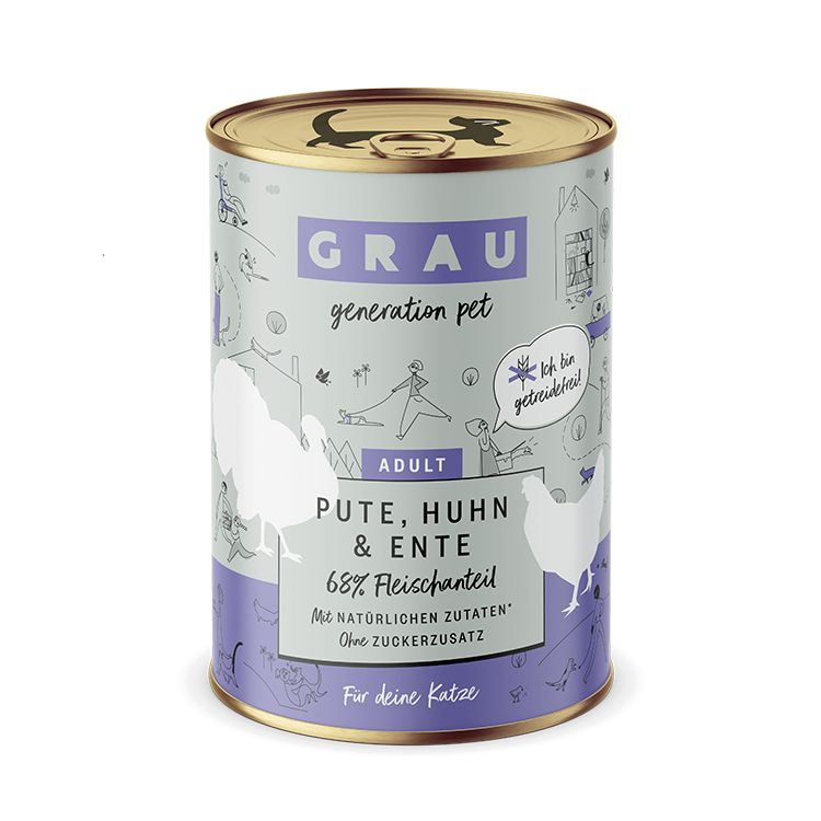 Grau Katze Pute, Huhn & Ente 6x400 g Futter