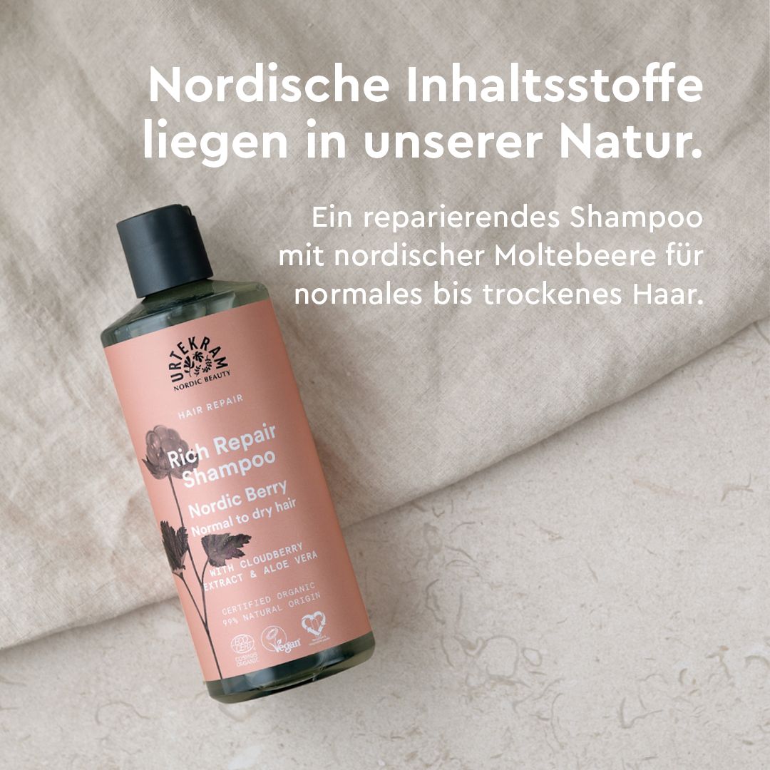 Flasche Rich Repair Shampoo mit nordischer Moltebeere für normales bis trockenes Haar.