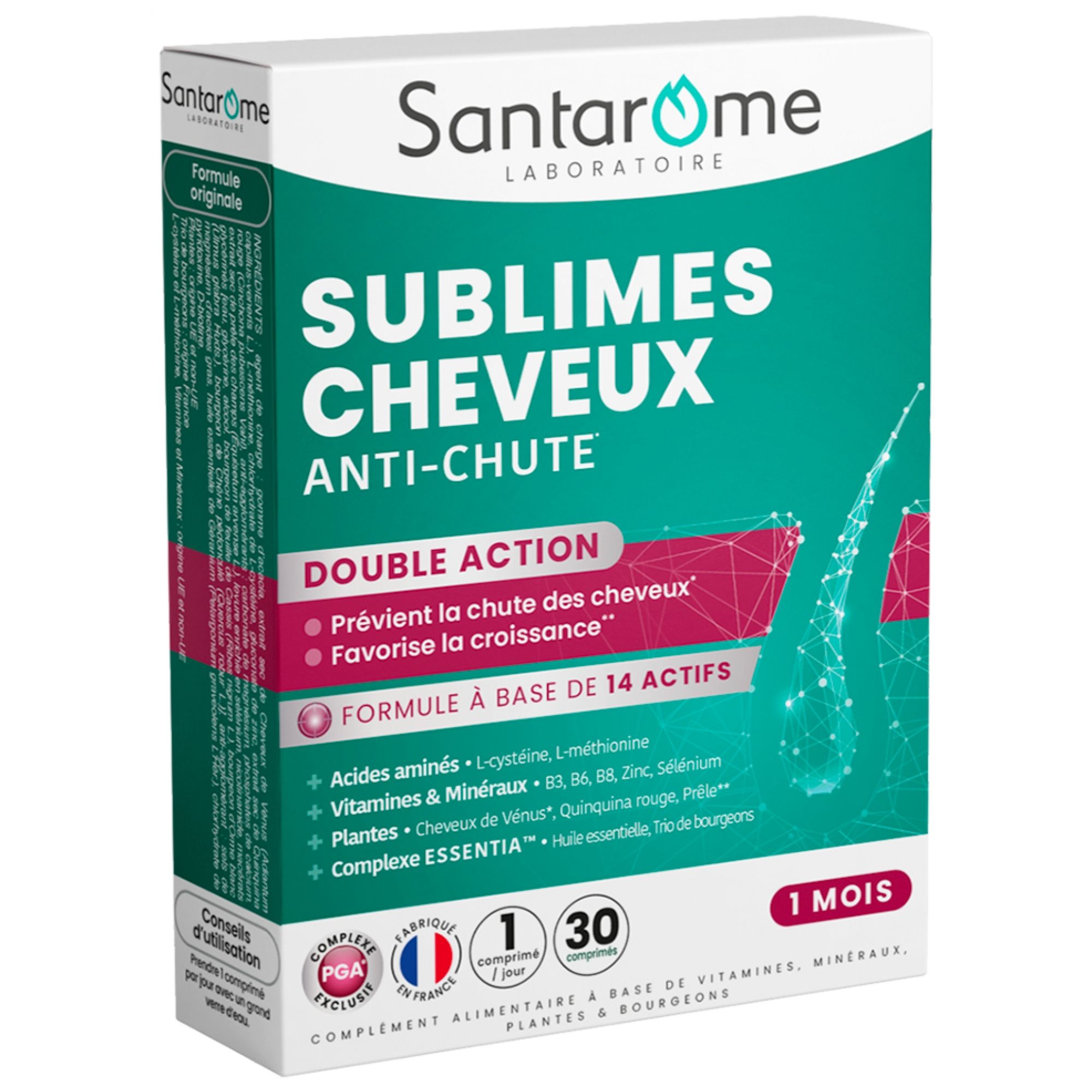 Santarome Sublimes Cheveux Anti-Chute 30 Tabletten 8,6x2,6x11,8 cm
