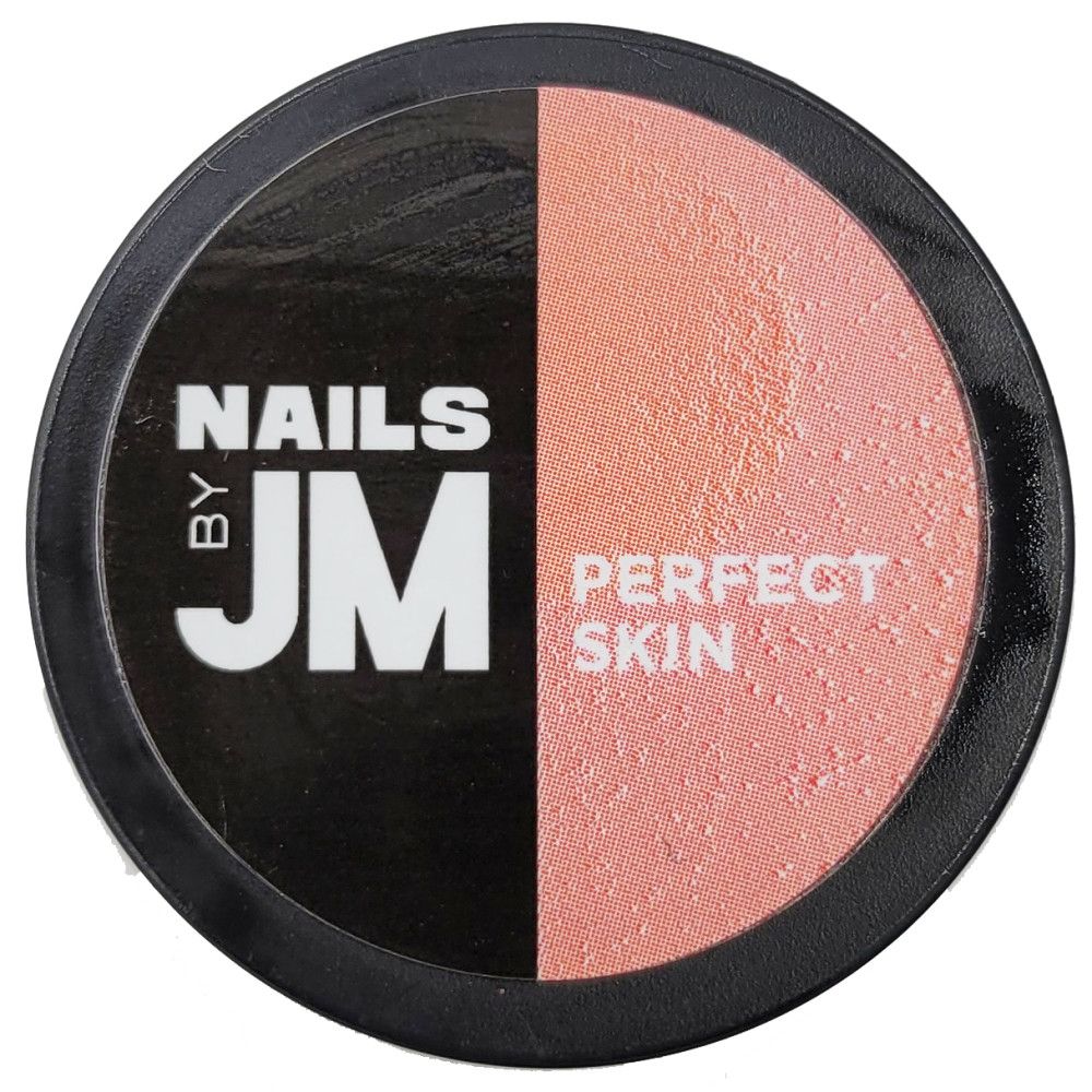 Runder Behälter, geteilt in Schwarz und Rosa. Auf Schwarz steht weiß "NAILS BY JM". Auf Rosa steht "PERFECT SKIN".