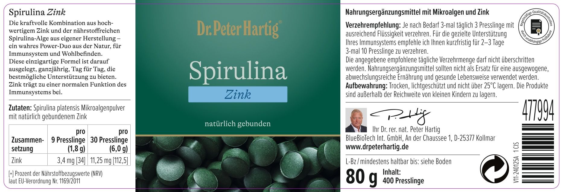 Dr. Peter Hartig Spirulina Zink