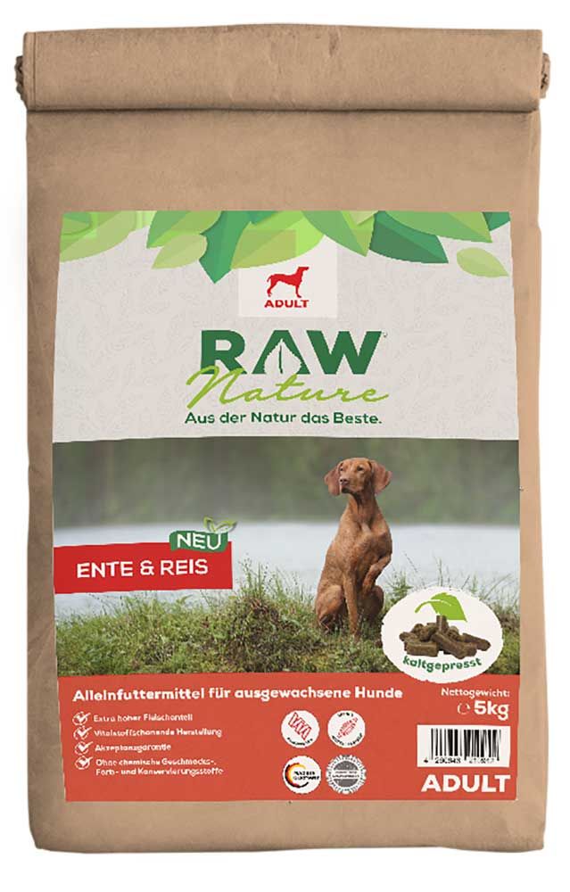 RAW Nature kaltgepresstes Trockenfutter ADULT Ente Pur