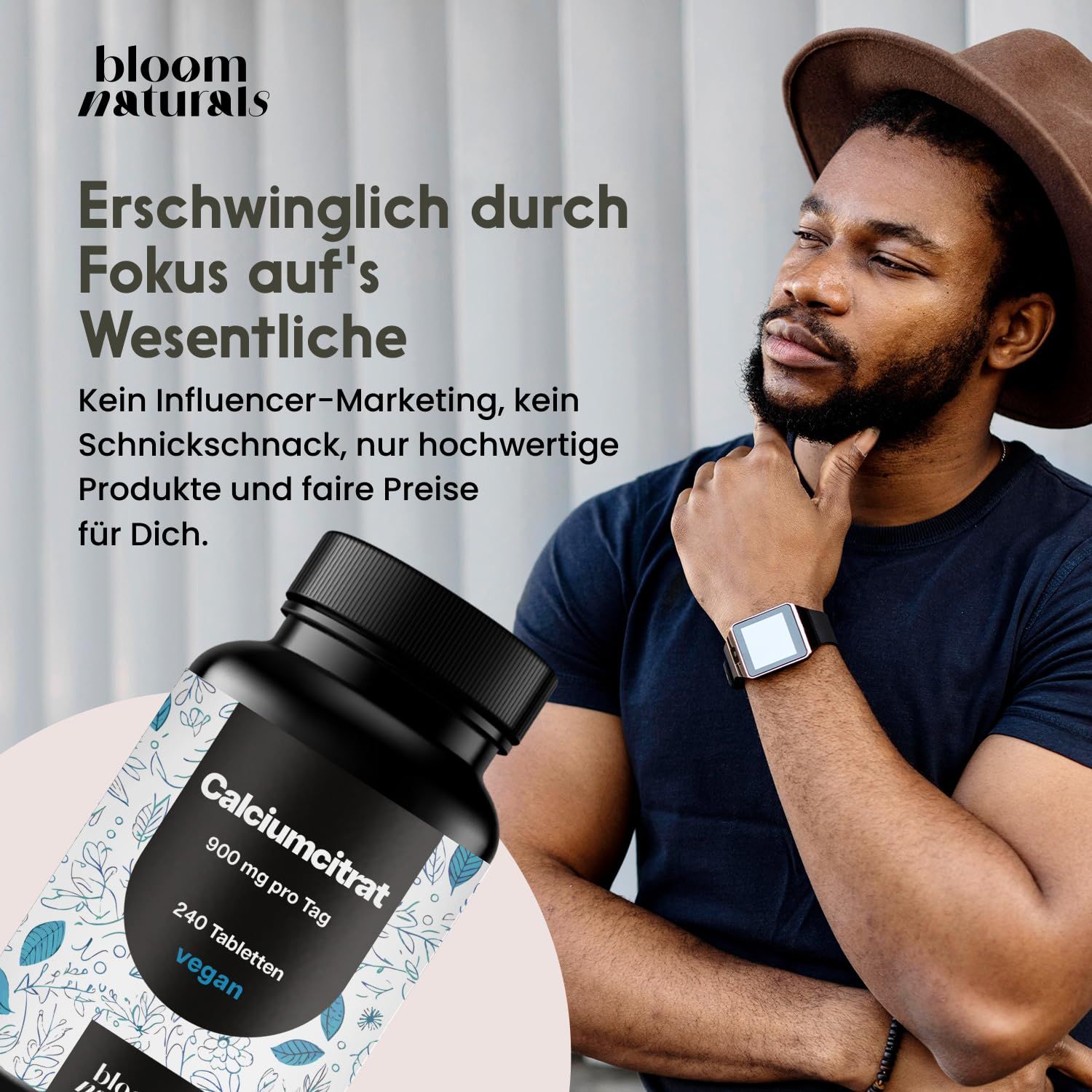 Calcium Hochdosiert - 240 Tabletten - 900mg pro Tag aus Calciumcitrat - Bloom Naturals®