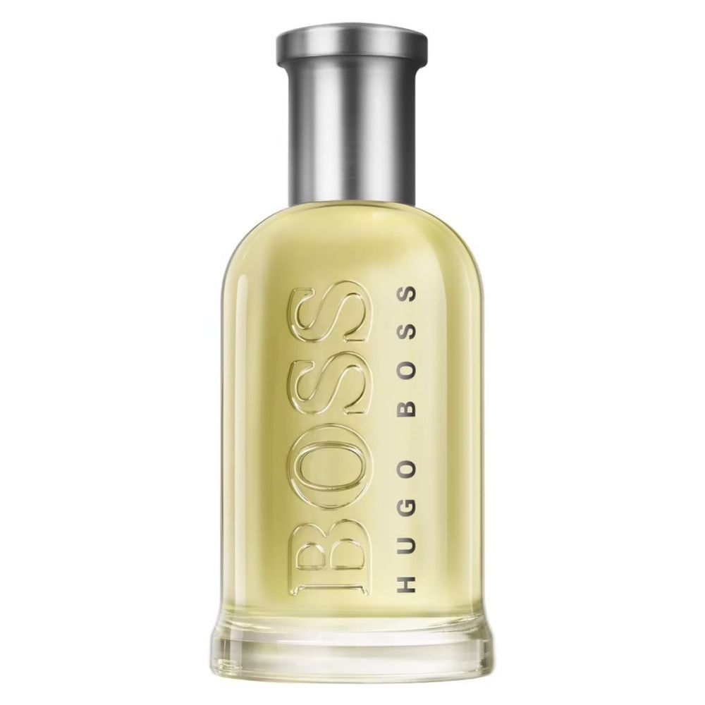 Hugo Boss Bottled Eau de Toilette Spray-Flakon. Aufschrift: BOSS, Hugo Boss.