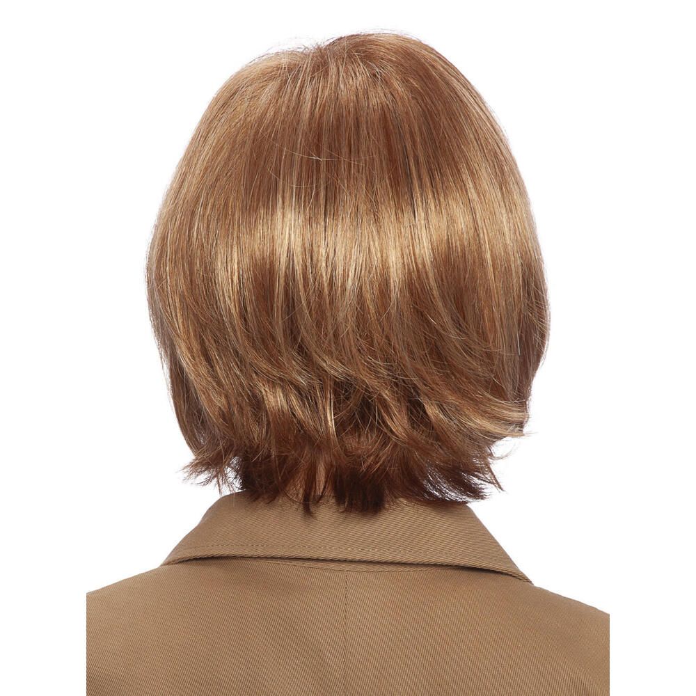 Perücke Maren von trendhair. Kurze, blonde Kunsthaarperücke. Rückansicht.