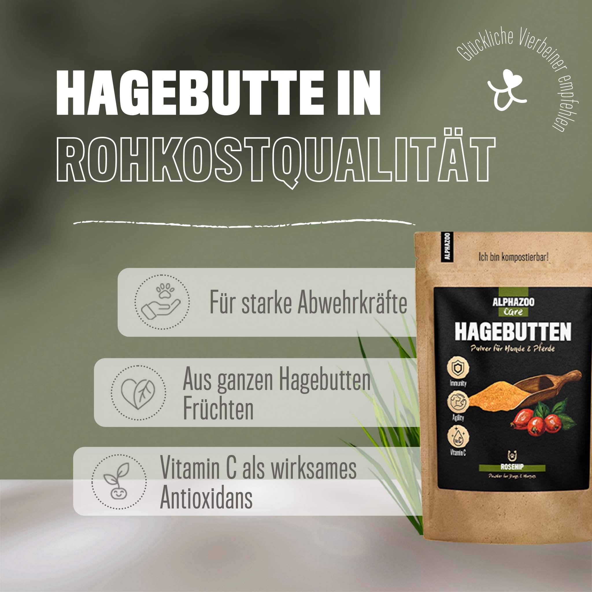 Alphazoo Hagebutten Pulver für Hunde und Katzen 250 g