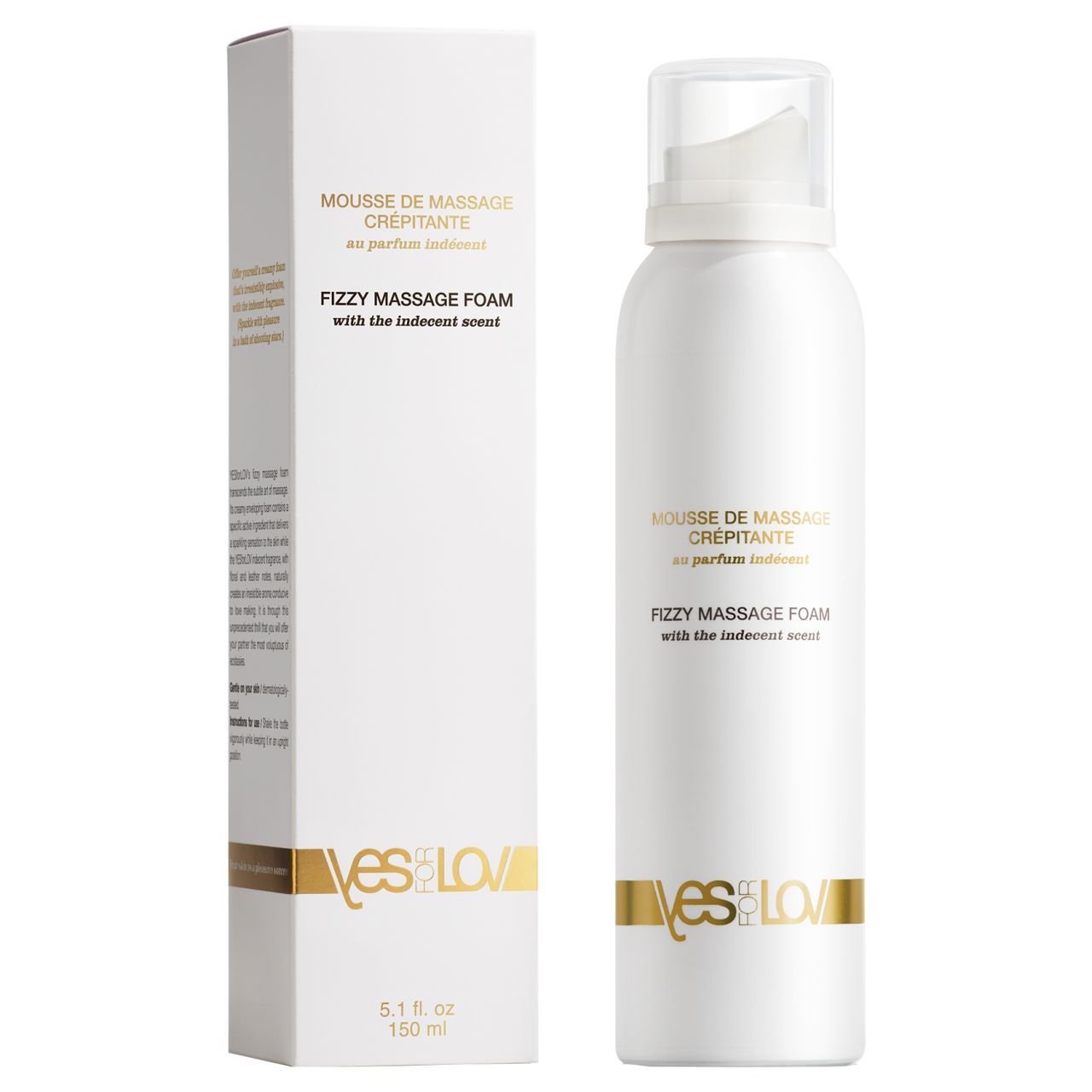 Weißes Produkt mit Verpackung. Text und Logo. 150 ml.