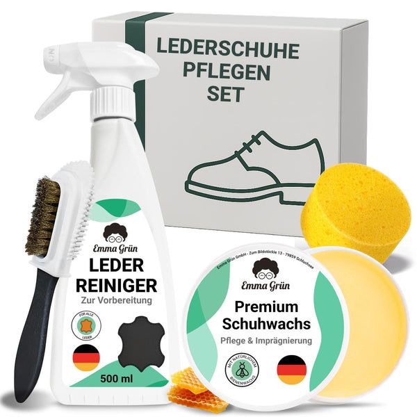 Emma Grün® Lederschuhe pflegen Set mit Reiniger & Wachs