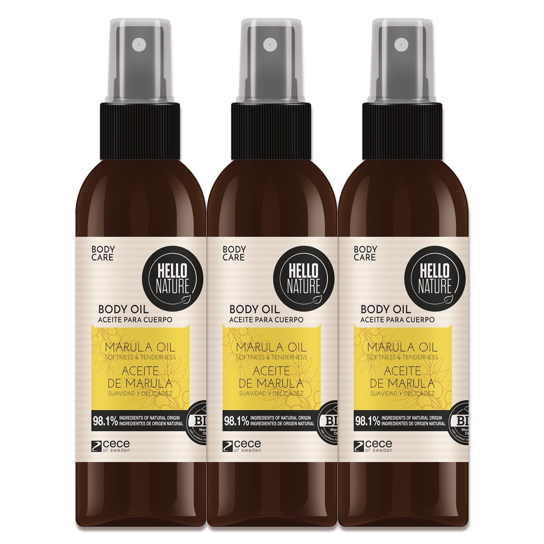 Hello Nature Körperöl mit Marula Öl für Körperpflege 3x130 ml