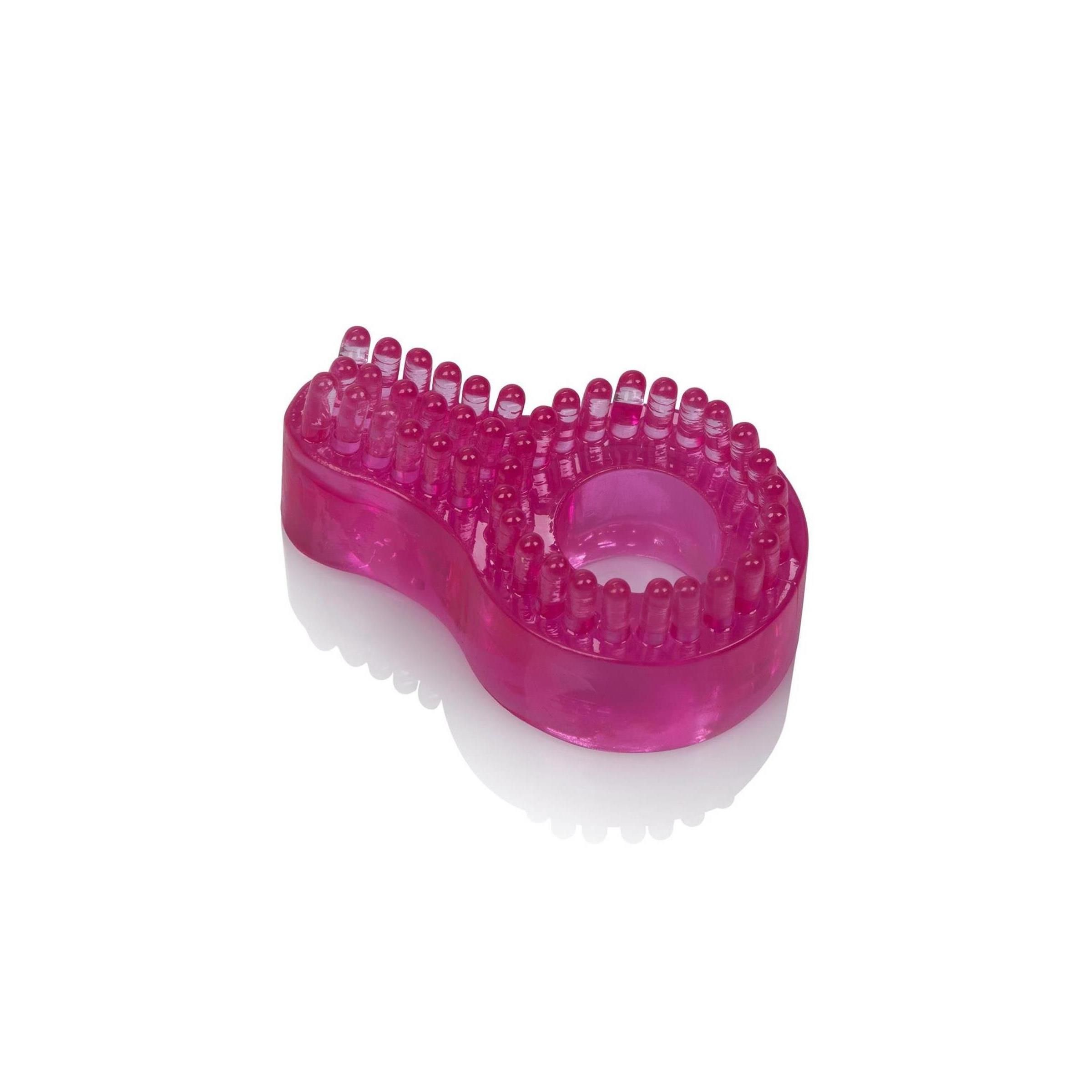 Rosafarbener Enhancer Ring. Ringförmige Basis, erhabener Teil mit Noppen.