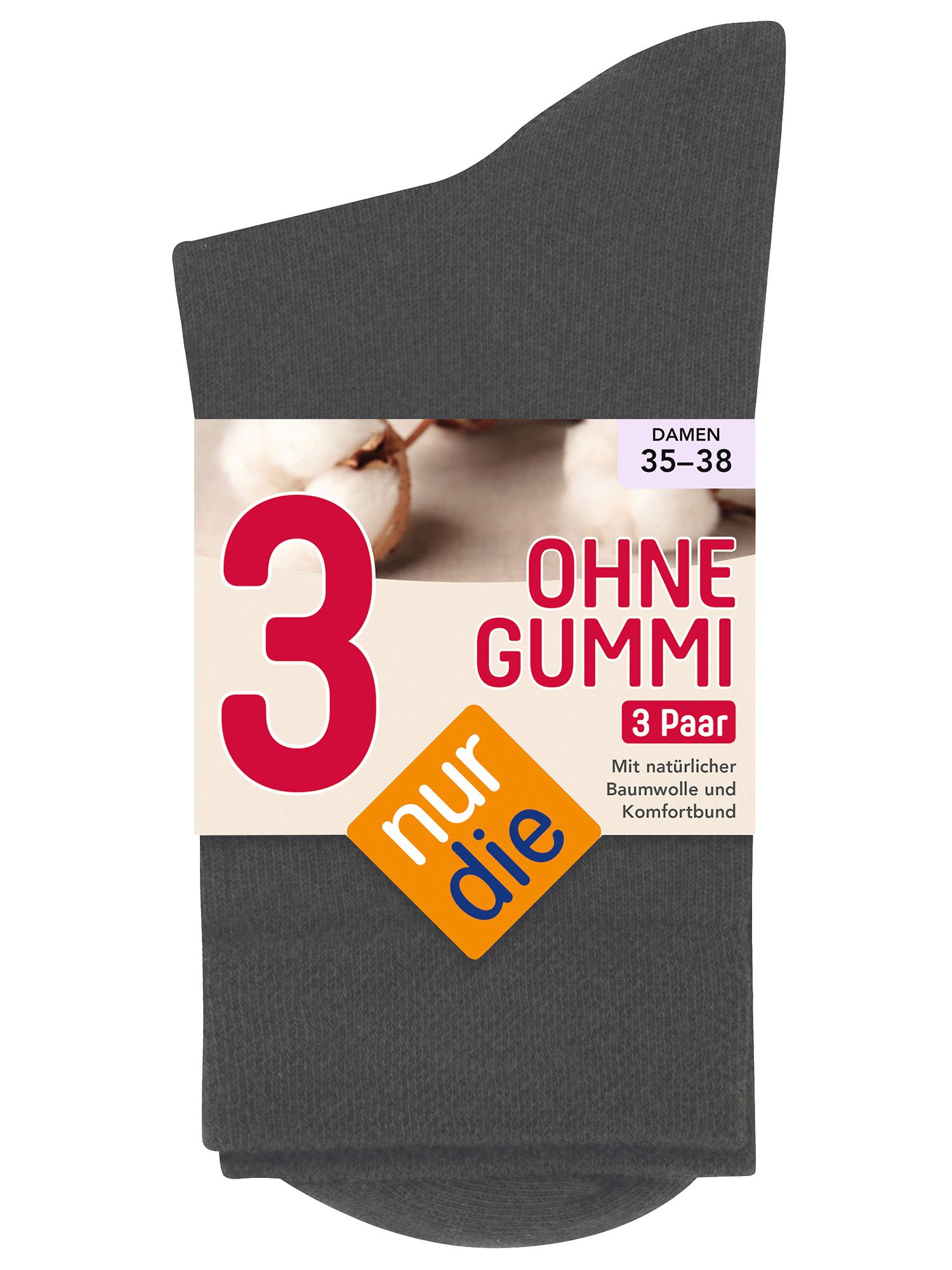 NUR DIE Socken Ohne Gummi 3er Pack - graumel. - 39-42