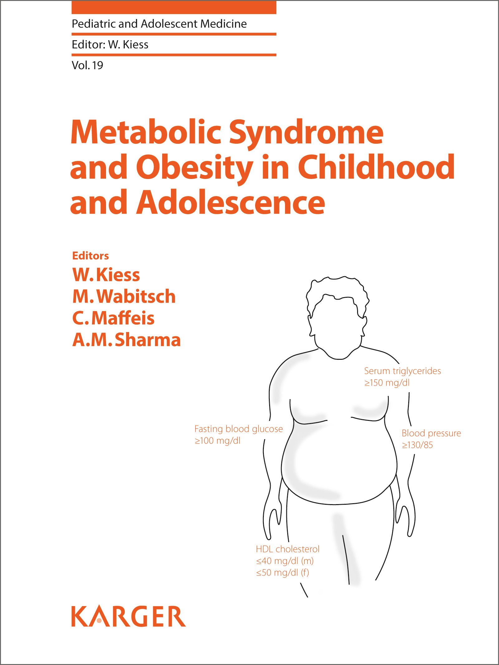 Buchcover: "Metabolisches Syndrom und Adipositas im Kindes- und Jugendalter". Herausgeber, Autoren und Karger-Logo sind sichtbar.