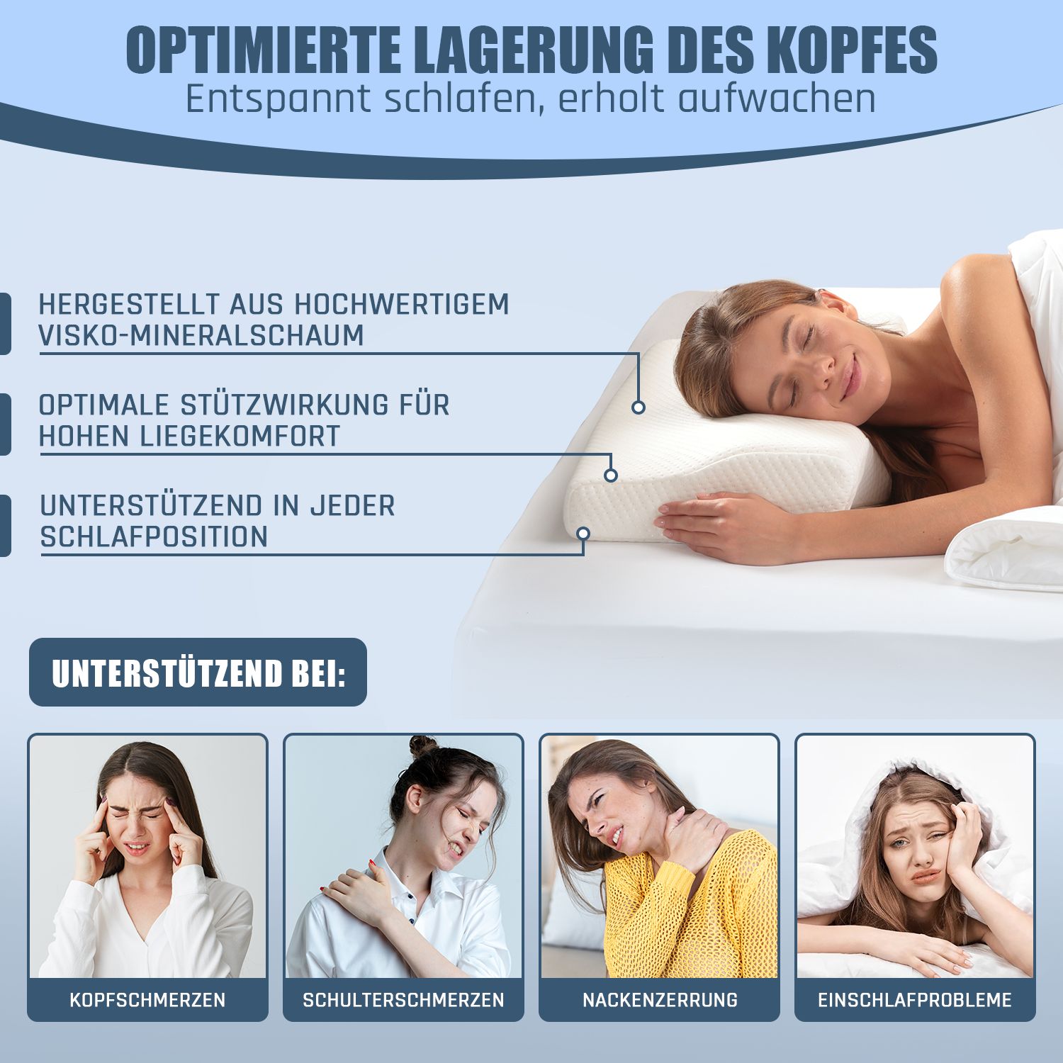 Bestschlaf Memory Foam Kissen Nackenkissen 60x35cm orthopädisches Kissen für optimale Unterstützung