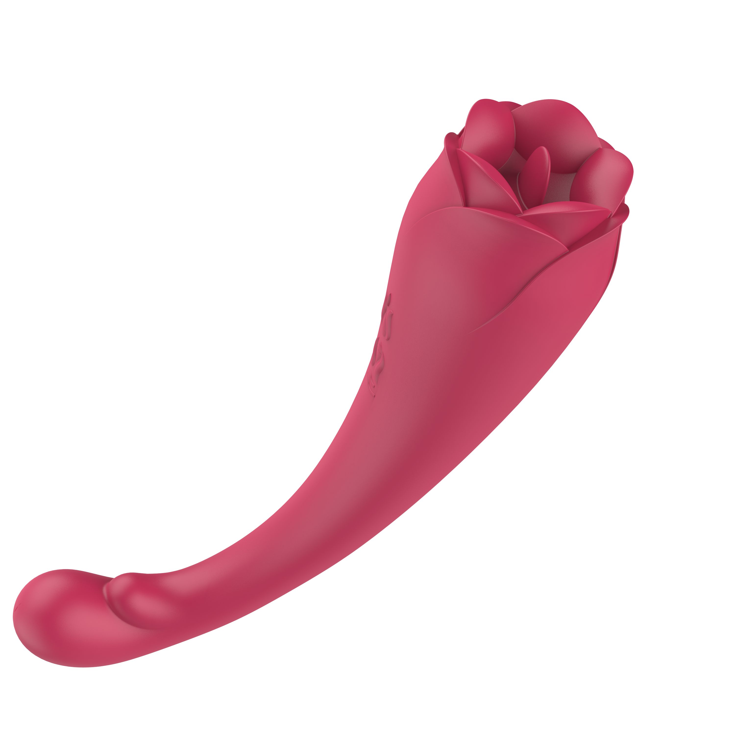 Rosa Vibrator mit blütenförmigem Kopf und gebogener Form.