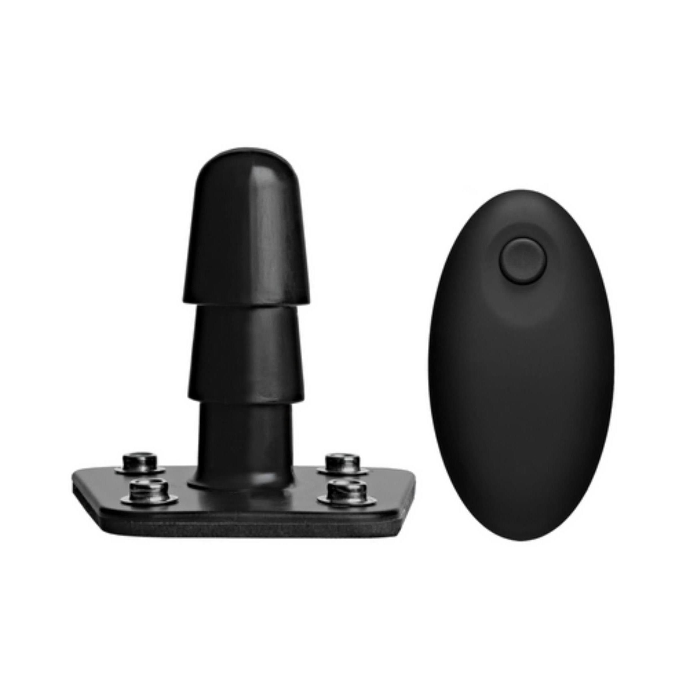 Schwarzer Vibrations-Plug mit Fernbedienung. Plug mit mehreren Abschnitten.