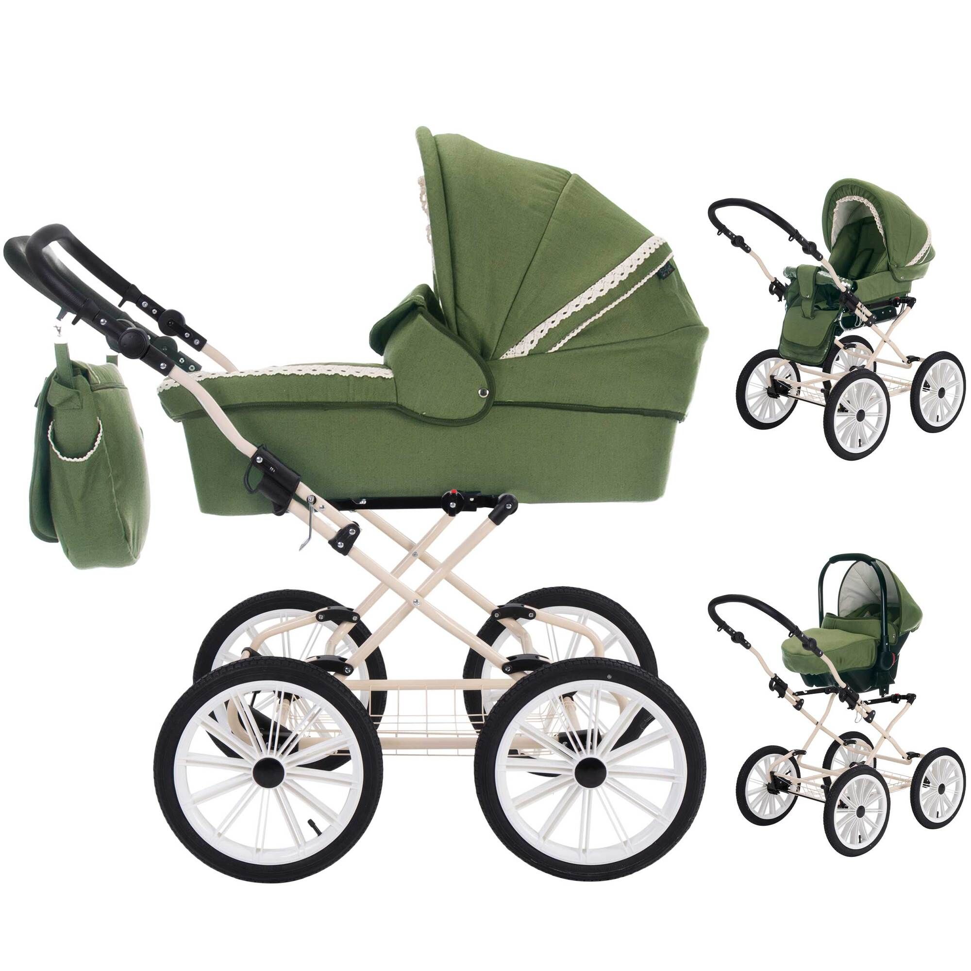 Friedrich Hugo Natureline 3 in 1 Kinderwagen Set Öko Nostalgie Kinderwagen, Harry Forrest Creme