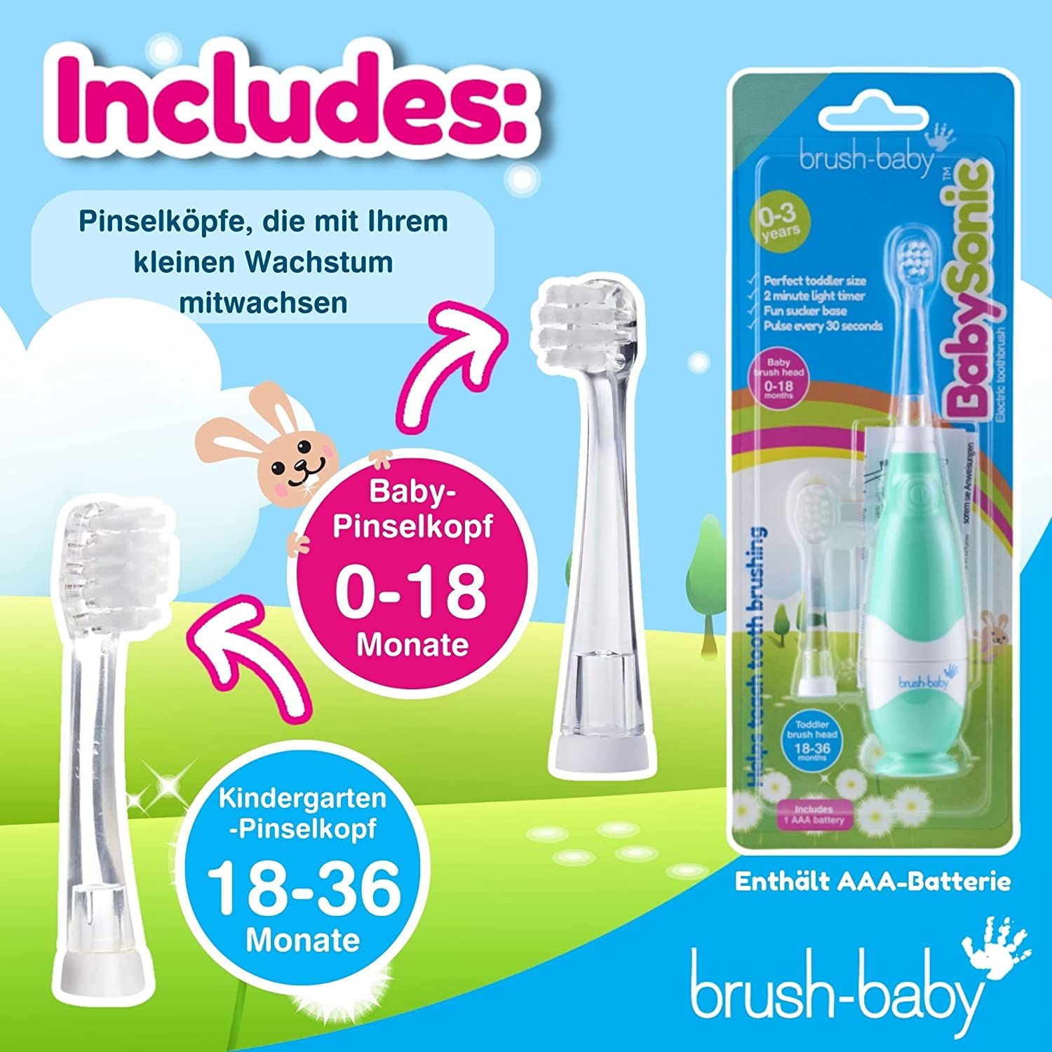 Brush Baby BabySonic Elektrische Zahnbürste für Kleinkinder und Kleinkinder im Alter von 0-3 Jahren