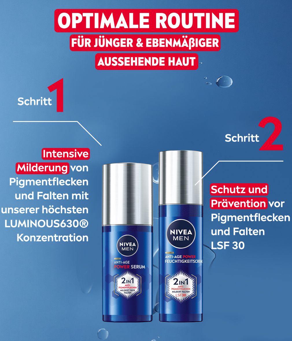 Schritt 1: Intensive Milderung von Pigmentflecken und Falten. Schritt 2: Schutz und Prävention vor Pigmentflecken und Falten.