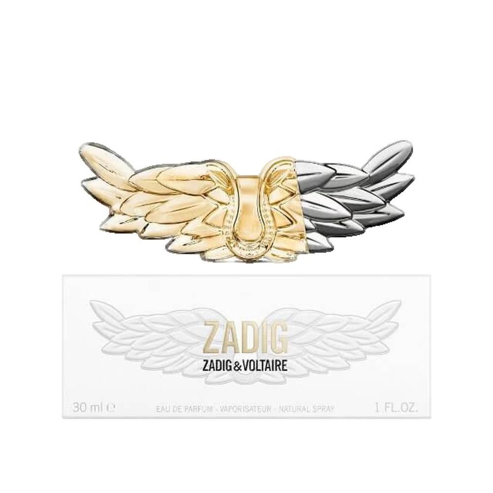 Zadig & Voltaire Zadig EdP Nat. Spray. Verpackung mit Flügel-Emblem und Schriftzug. 30 ml Flakon.