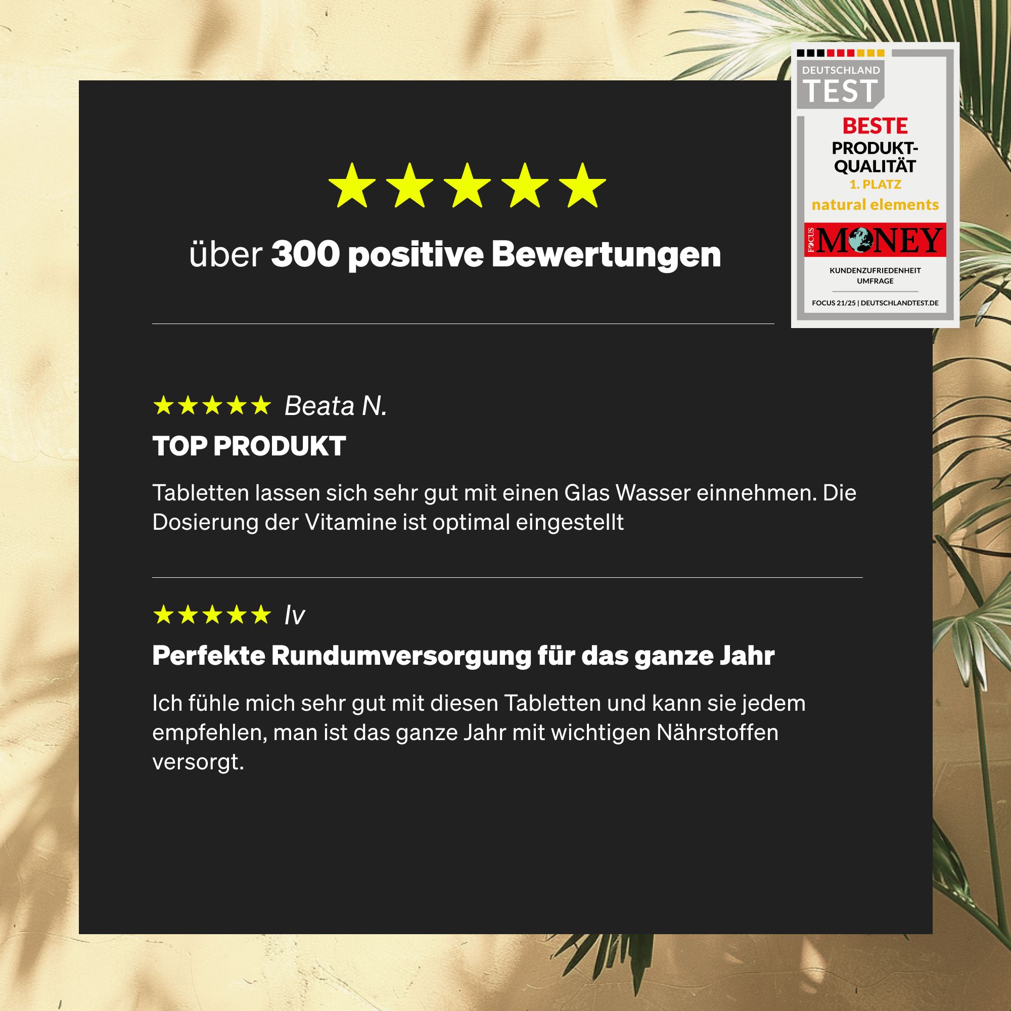 Bewertungen und Testauszeichnung. Über 300 positive Bewertungen. Zitat: Top Produkt. Perfekte Rundumversorgung.