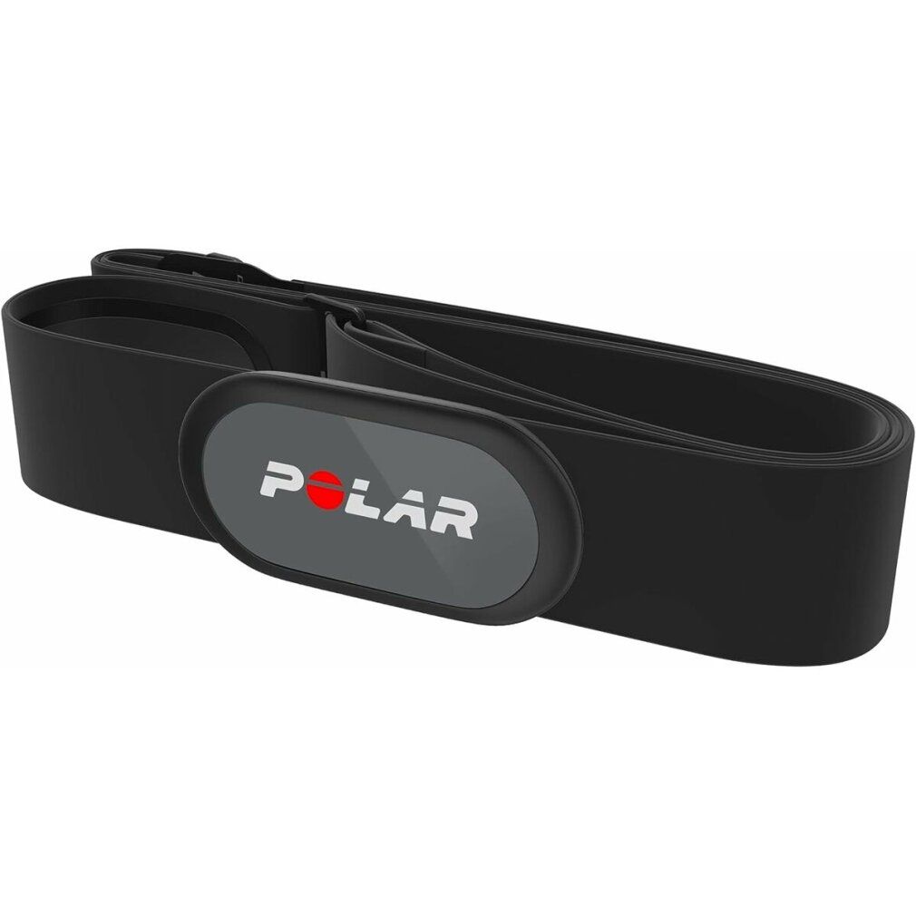 Schwarzer Brustgurt mit grauem Sensor. "POLAR" in Weiß und Rot auf dem Sensor. Größe XS-S.