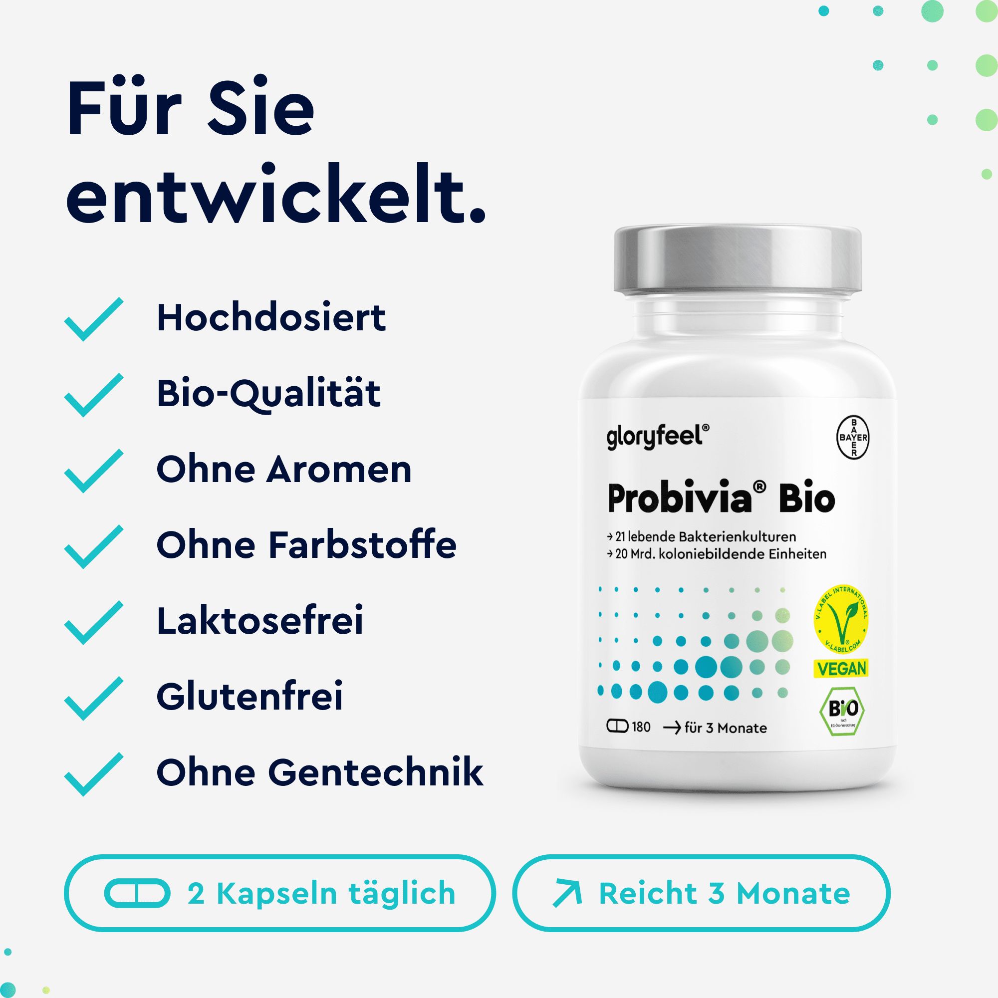 gloryfeel® Bio Probivia Kulturen Komplex mit 500 Mrd. KBE/g* - 21 Bakterienstämme + Bio-Inulin
