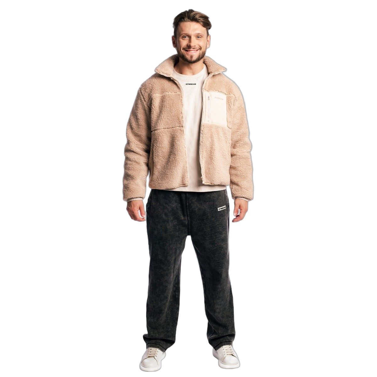 GymBeam Jacke Herren Sherpa Oversized mit Reißverschluss und Taschen in Canyon