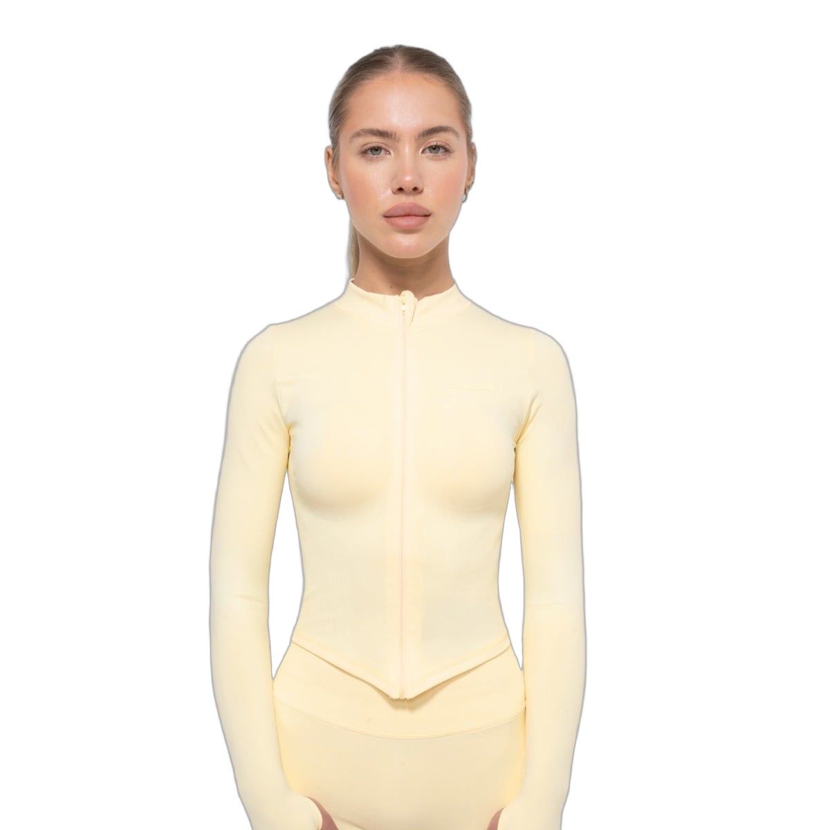 GymBeam Sport-Top Damen Slim-Fit Langarm mit Kragen Butter Yellow 1 St