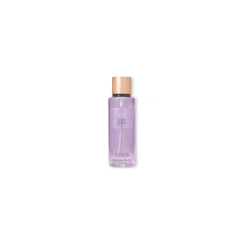 Victoria's Secret Love Spell Körpernebel in transparenter Flasche mit goldenem Verschluss.