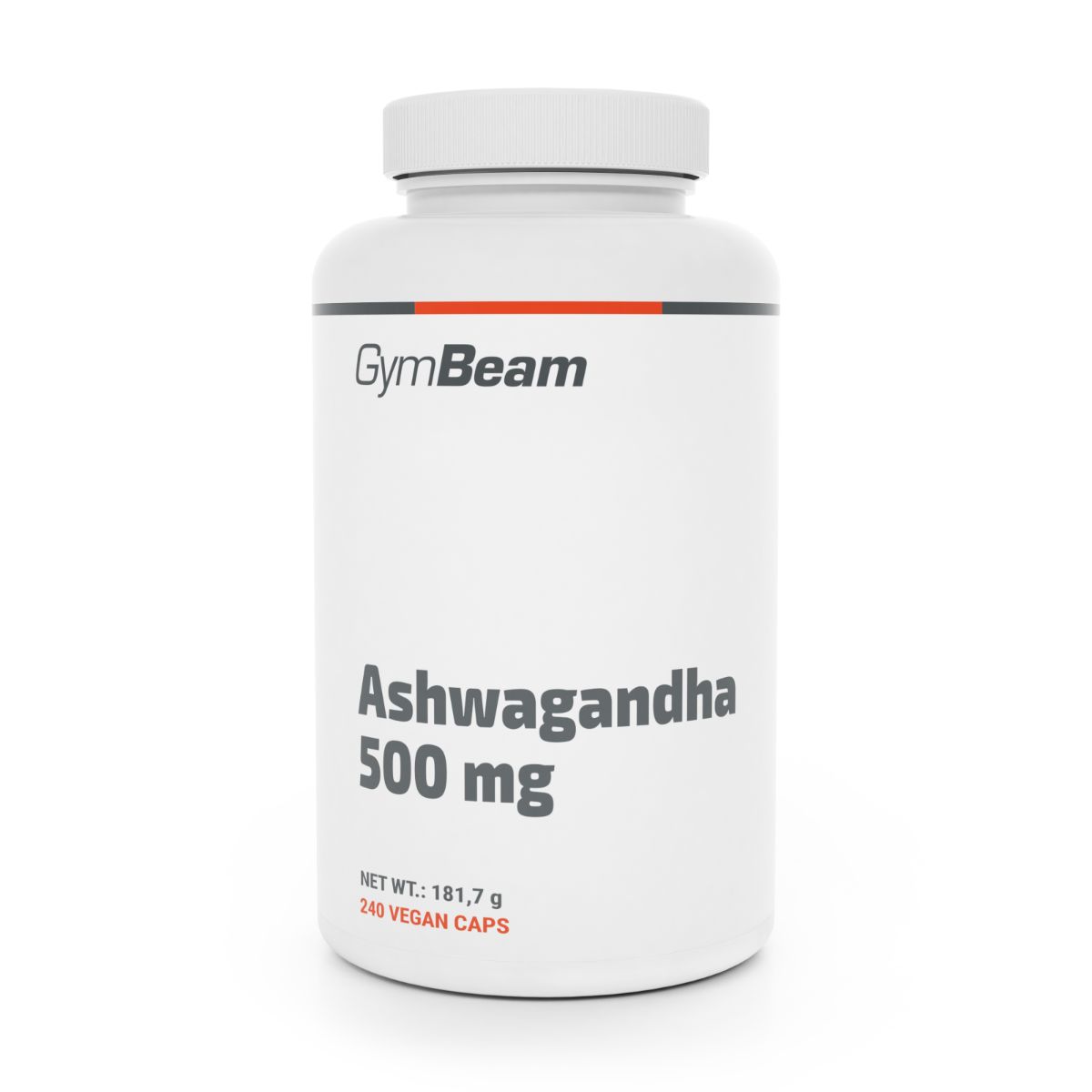 GYMBEAM Ashwagandha Kapselbehälter mit 500 mg pro Kapsel. Enthält 240 vegane Kapseln.