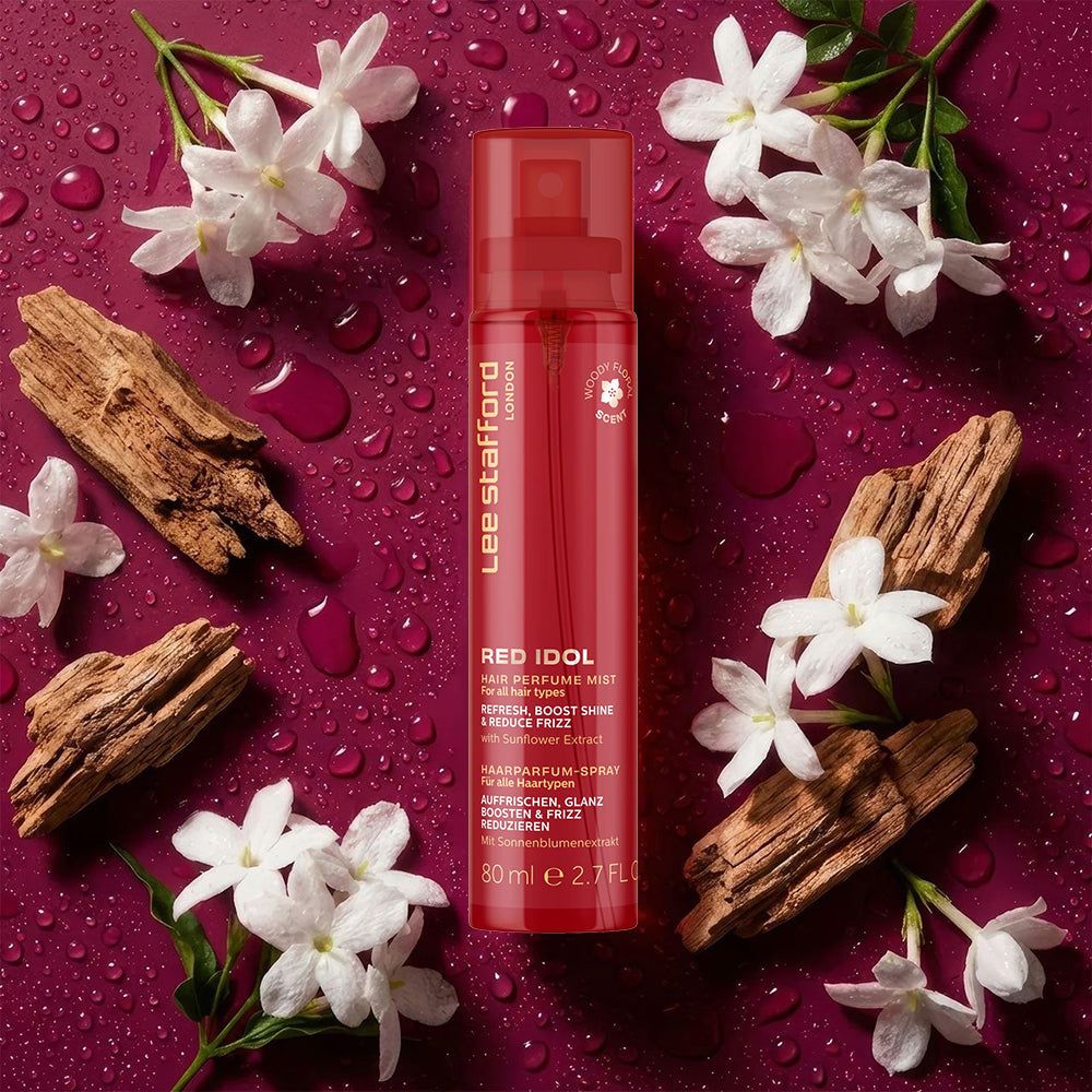 Roter Haarspray-Flakon mit Lee Stafford London Schriftzug. Enthält 50 ml.