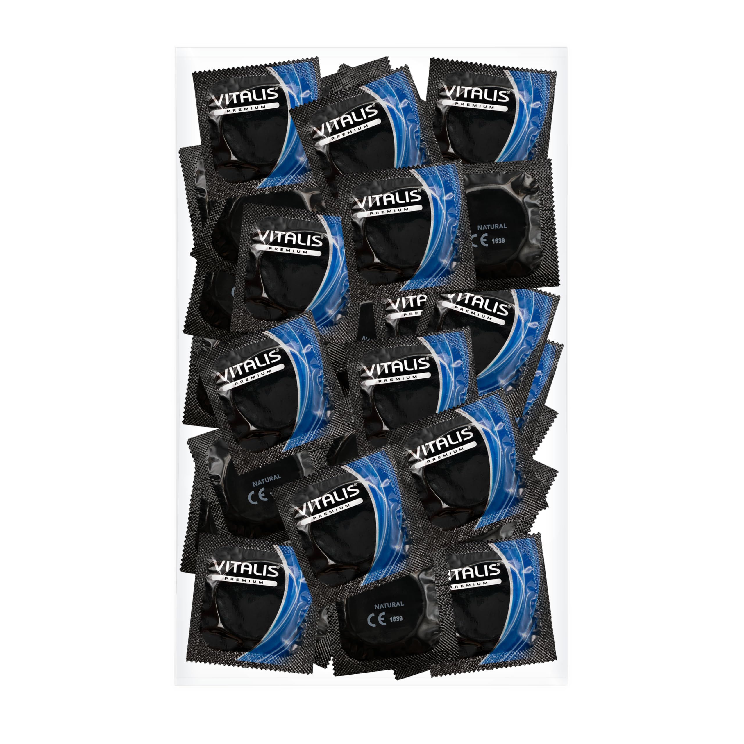 Vitalis PREMIUM Natural Kondome, viele einzeln verpackte Einheiten in einer Packung.