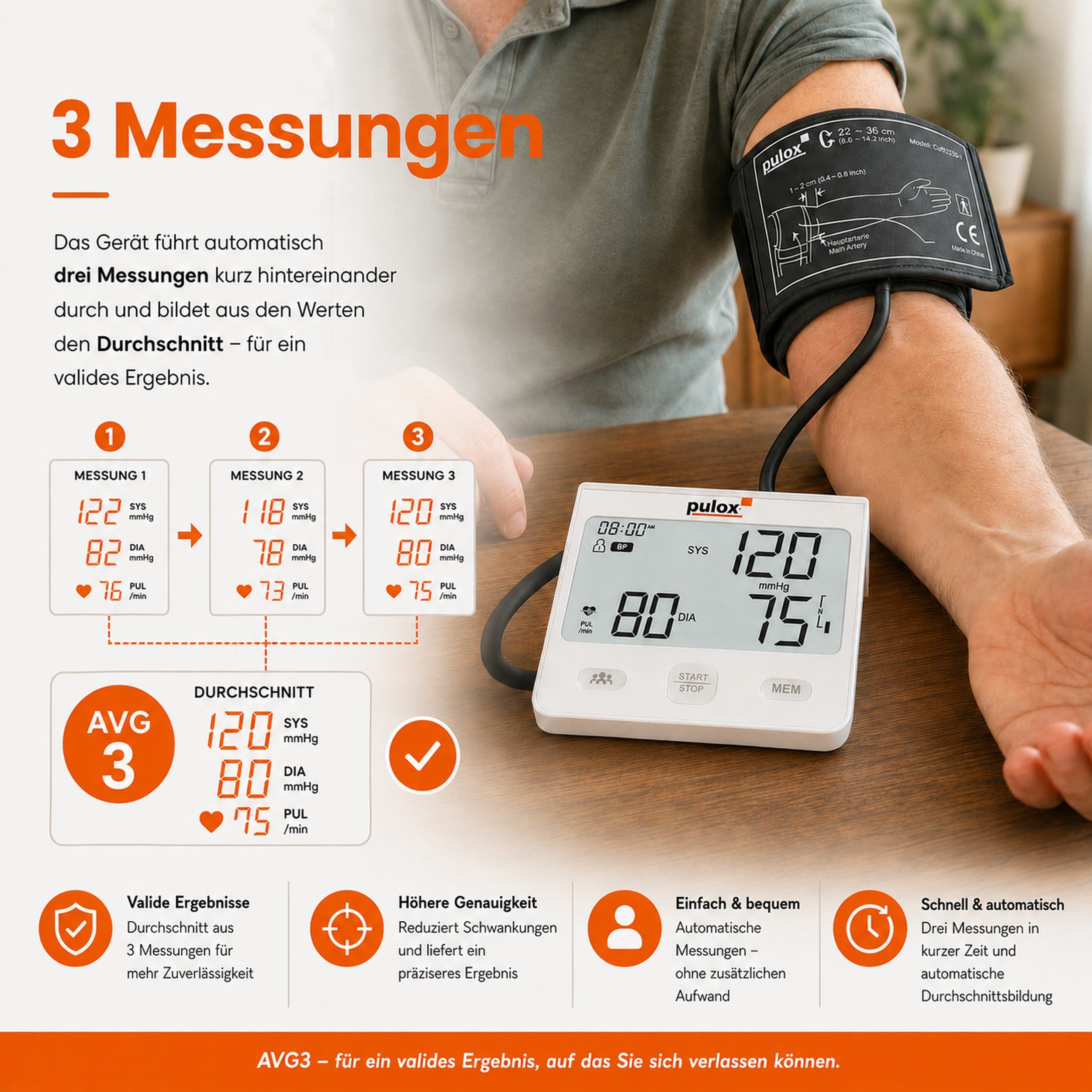 Pulox - BP-200 - Oberarm-Blutdruckmessgerät inkl. AFib-Erkennung
