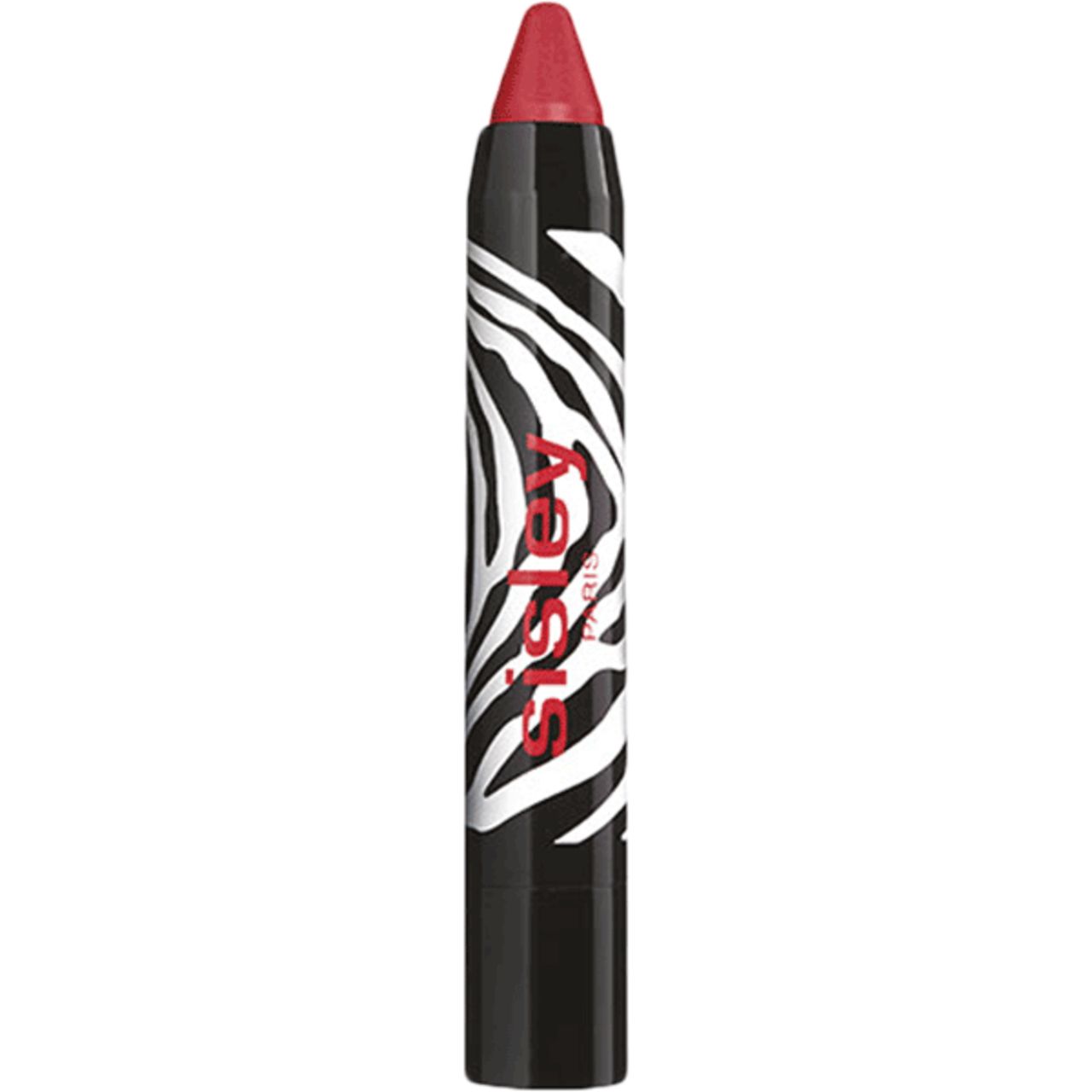 Lippenstift in Stiftform mit roter Spitze. Schwarzer Stift mit weißem Zebra-Muster und Sisley-Logo.