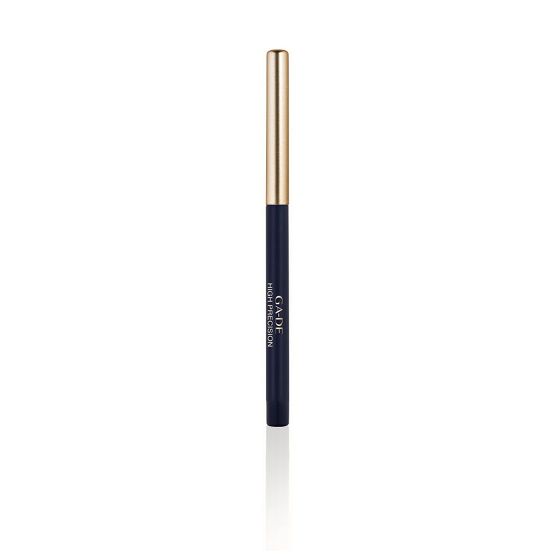 Dunkelblauer Eyeliner mit goldfarbener Kappe. Aufschrift: GA-DE HIGH PRECISION.