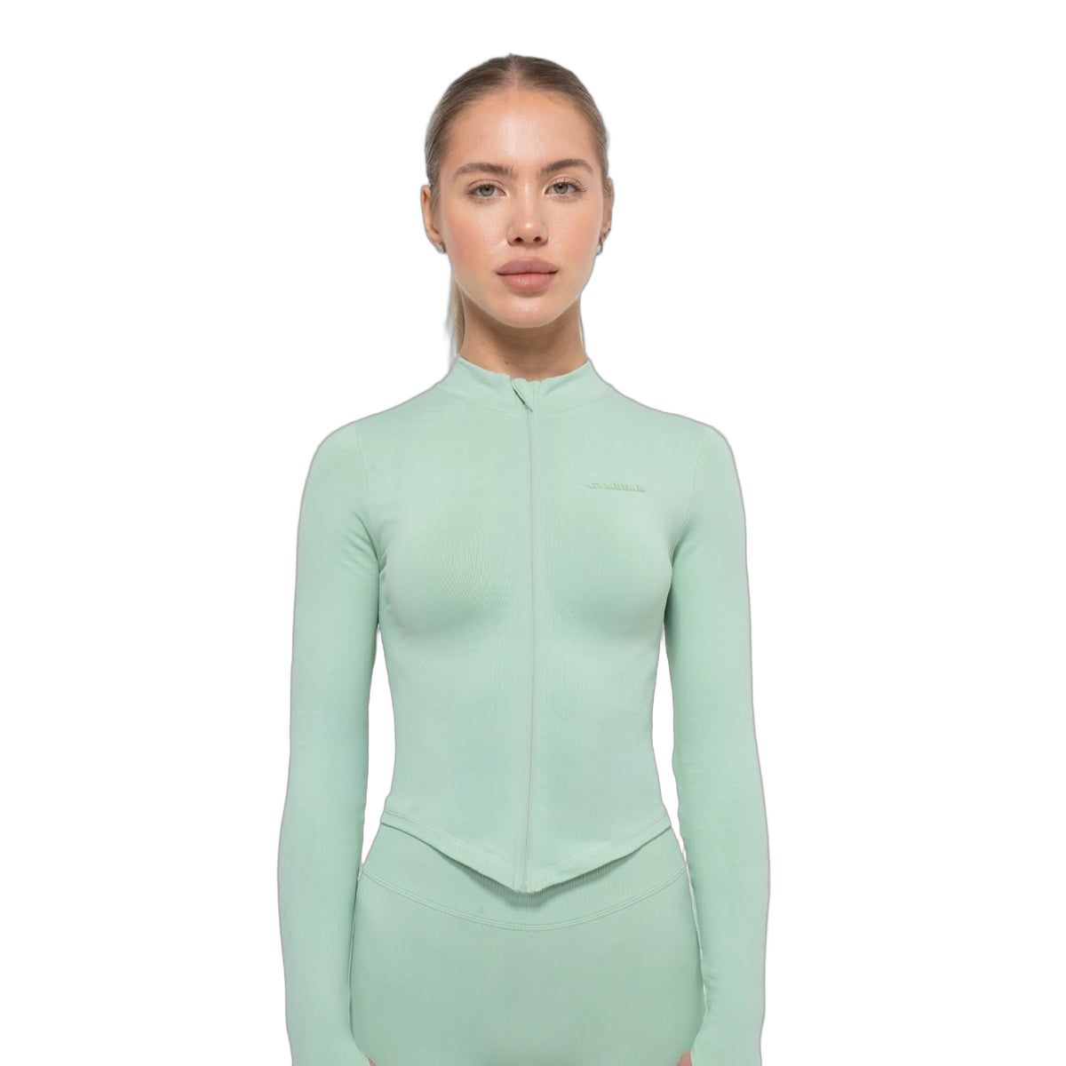 GymBeam Sport-Top Damen Slim-Fit Langarm mit Reißverschluss Pistachio 1 St