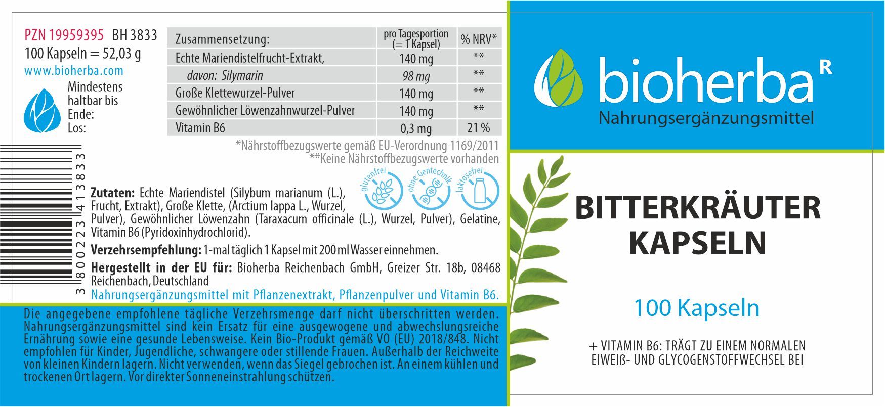 Bitterkräuter Kapseln 100 Stück PZN 19959395