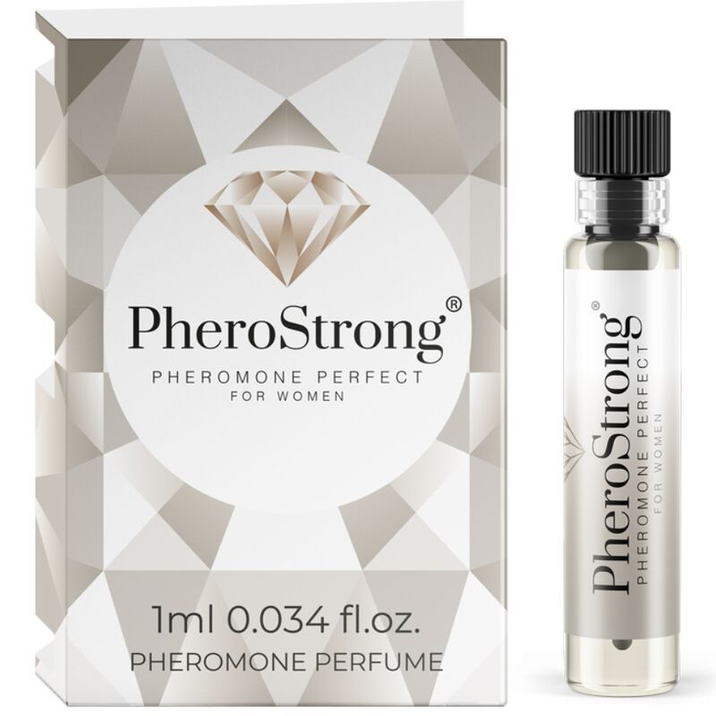 Flakon und Verpackung mit Produktnamen und Schriftzug. 1ml Flakon. Pheromon-Parfüm.